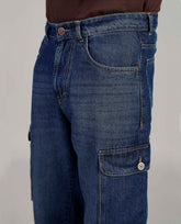 FS 054 CARGO Flying Shark Loose Fit Denim Cargo Jeans – Dark Blue