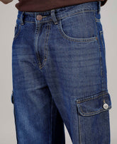 FS 054 Flying Shark Loose Fit Denim Cargo Jeans – Medium Blue