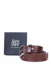 Flying Shark Men's Brown Leather Belt with Metal Buckle