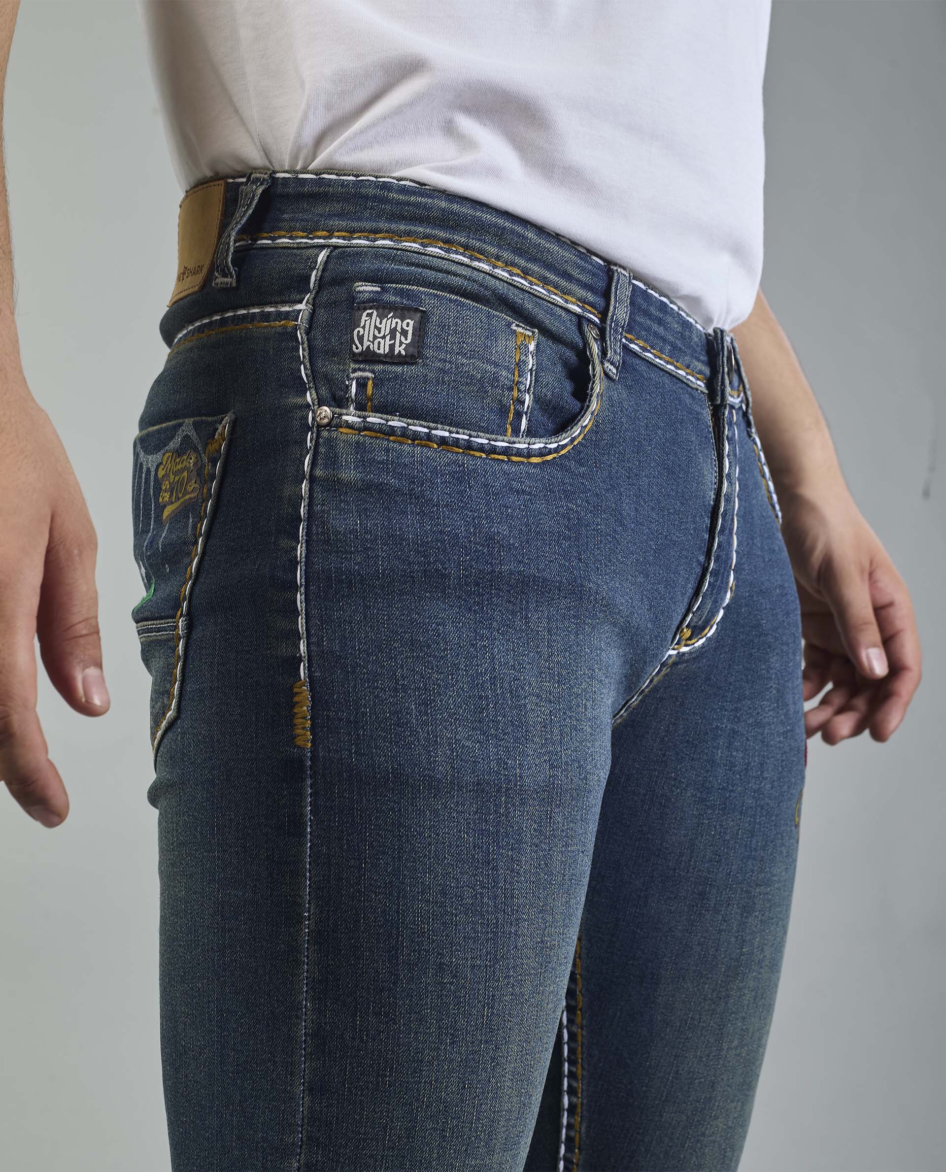 Men’s Custom Prints Contrast saddle stitching Denim Jeans