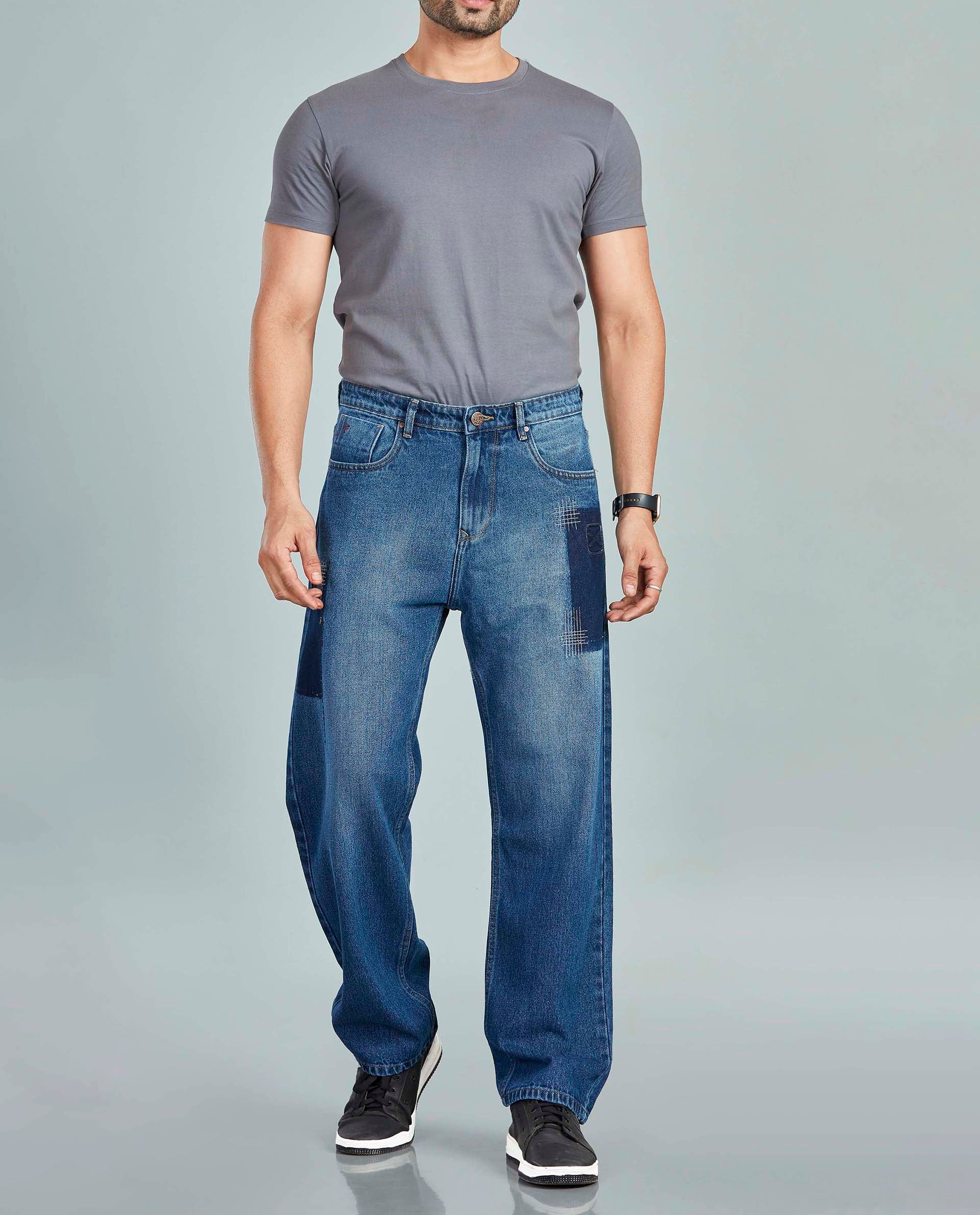 FS018 Medium Blue Loose Fit Jeans
