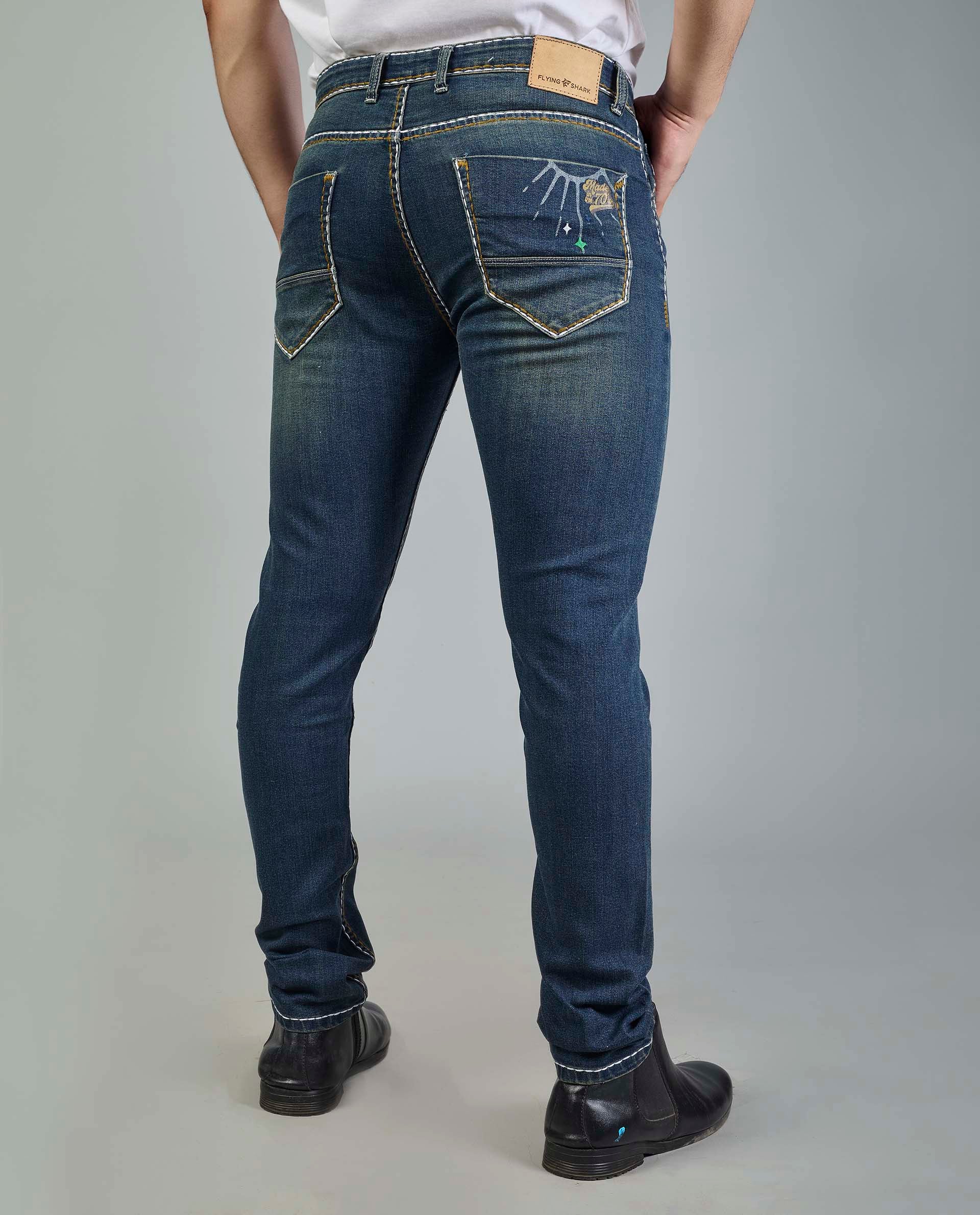 Men’s Custom Prints Contrast saddle stitching Denim Jeans