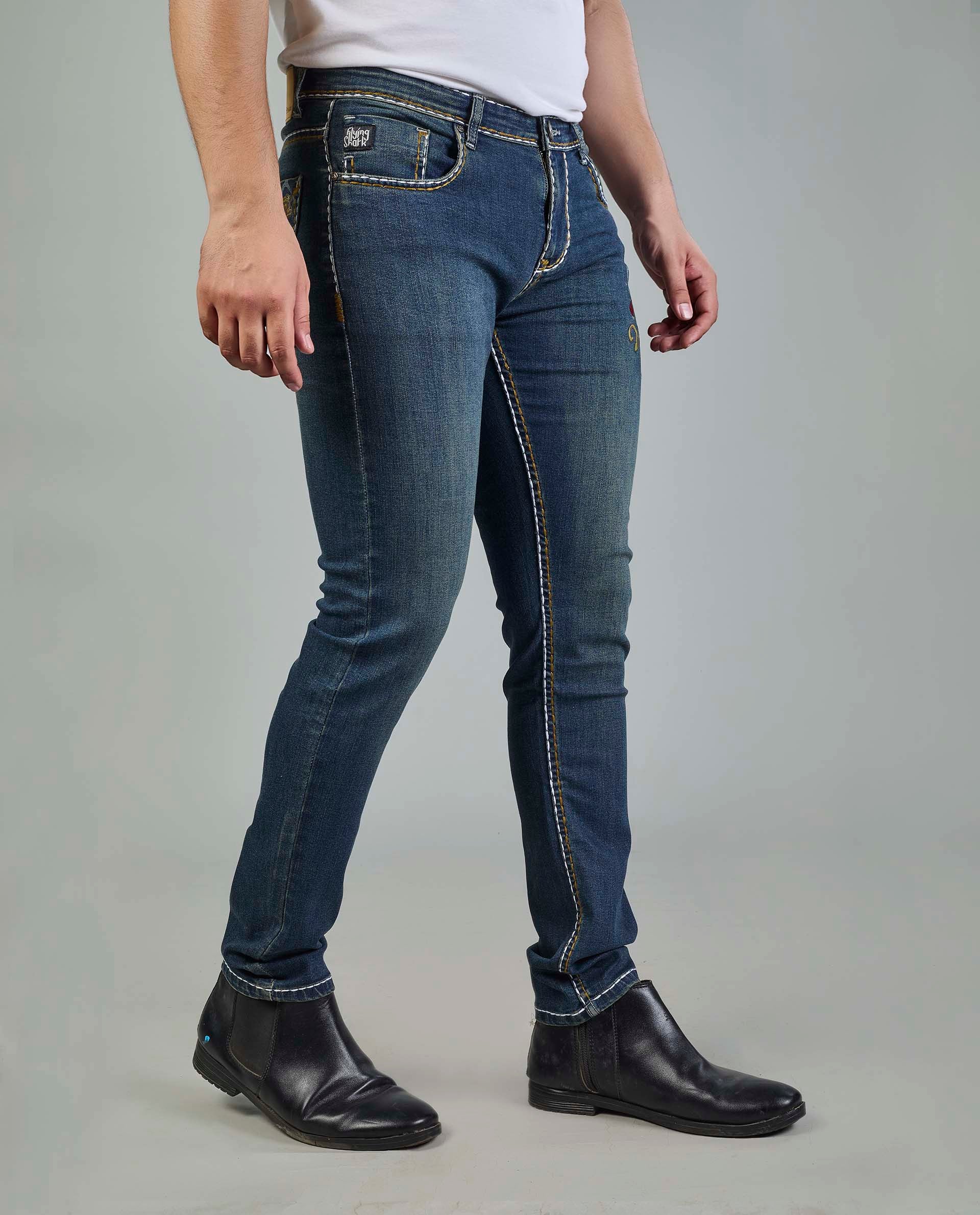 Men’s Custom Prints Contrast saddle stitching Denim Jeans