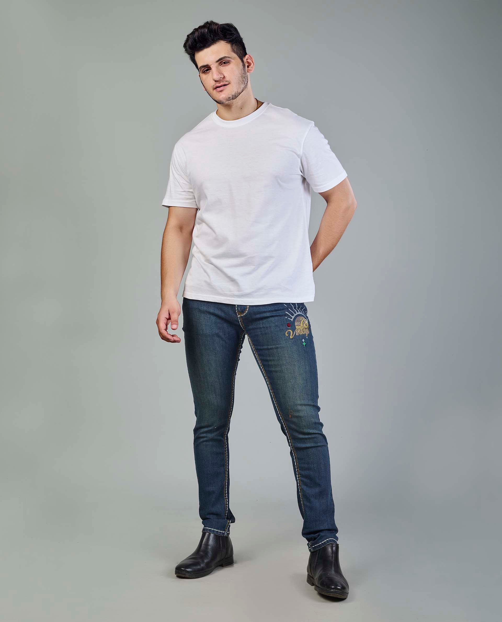 Men’s Custom Prints Contrast saddle stitching Denim Jeans