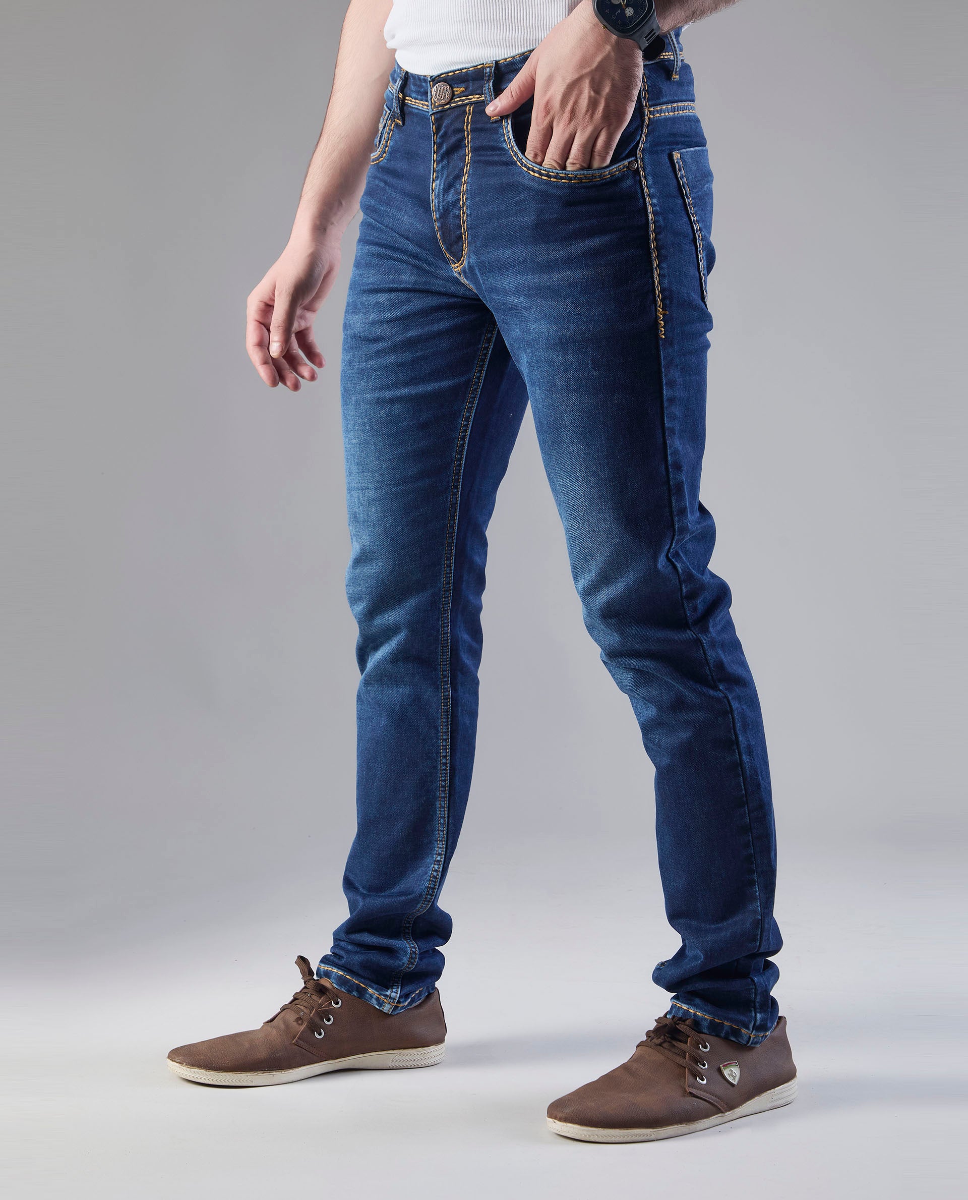 FS 129 Flying Shark Men’s Bold Stitch Dark Wash Jeans