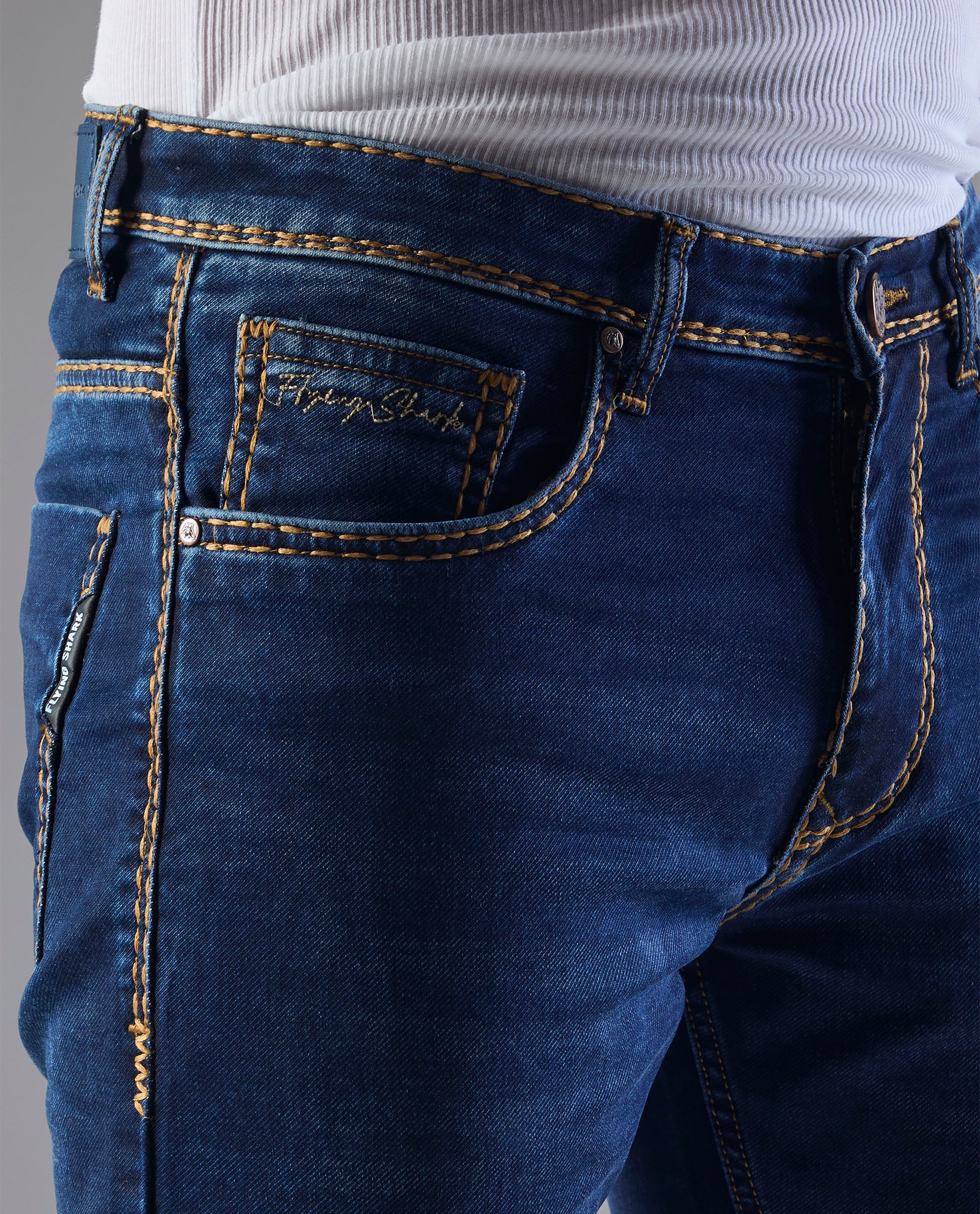 FS 129 Flying Shark Men’s Bold Stitch Dark Wash Jeans