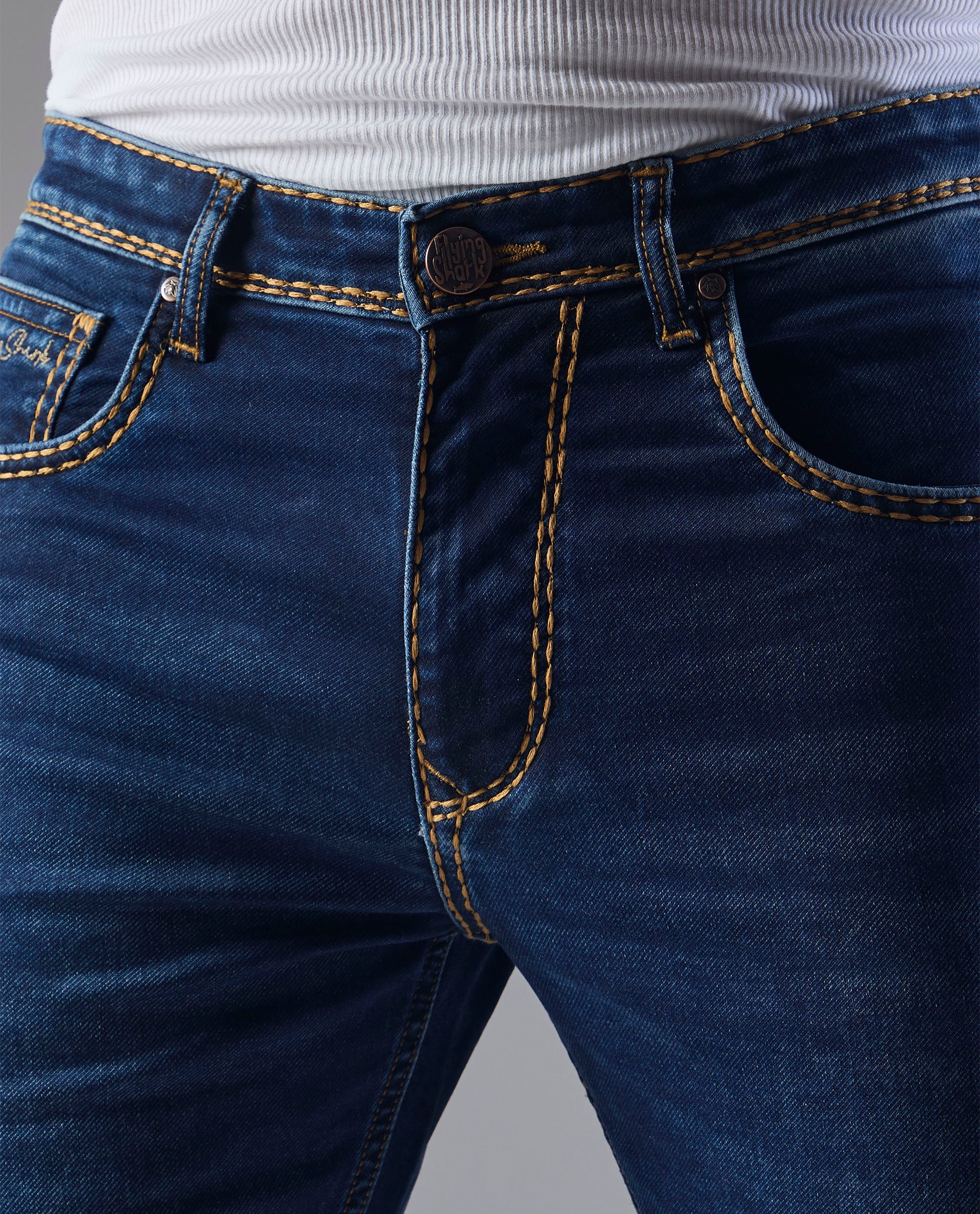 FS 129 Flying Shark Men’s Bold Stitch Dark Wash Jeans