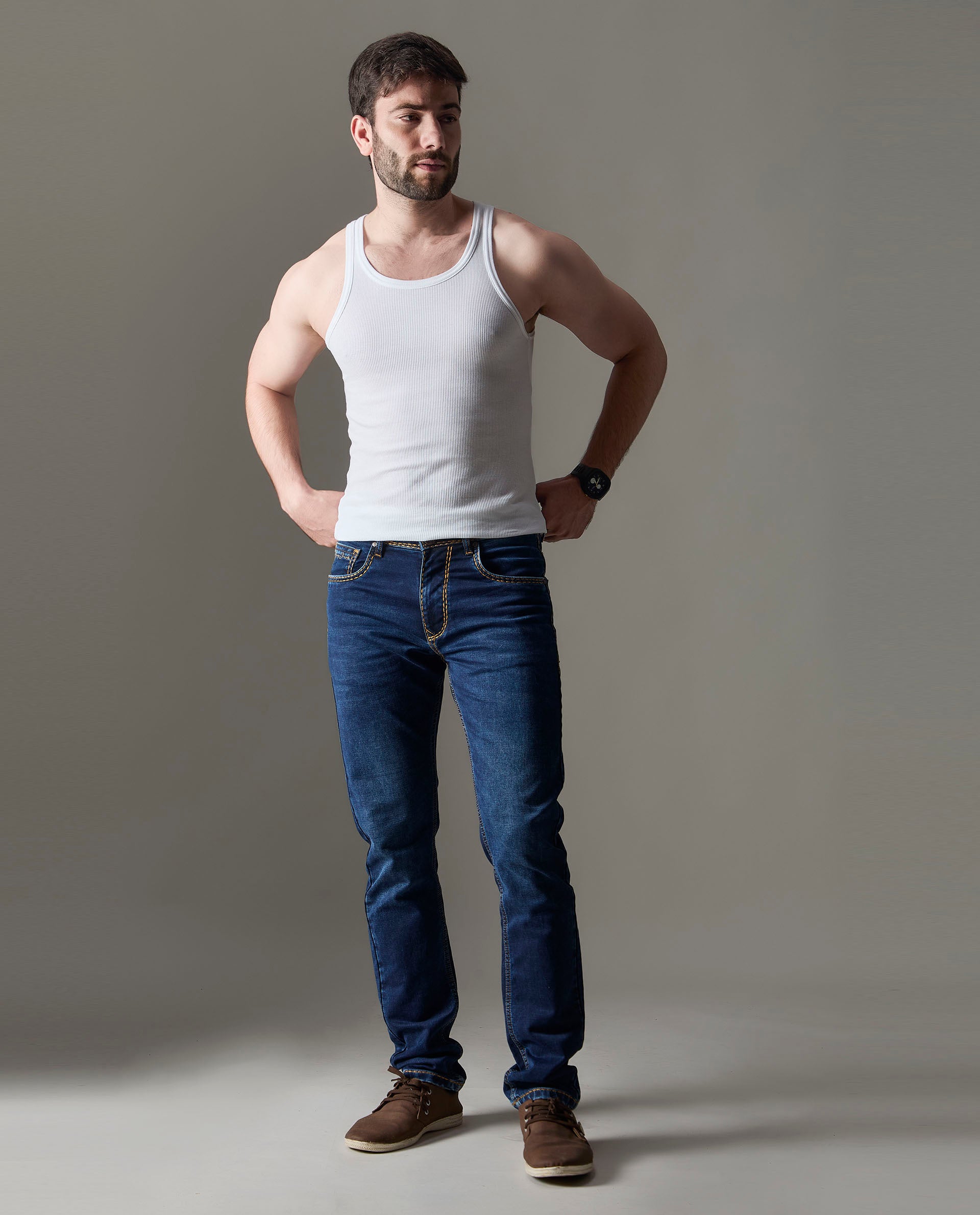 FS 129 Flying Shark Men’s Bold Stitch Dark Wash Jeans