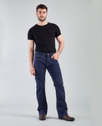 Flying Shark Men's Navy Bootcut Jeans with Signature Saddle Stitch Flying Shark