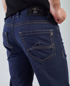 Flying Shark Men's Navy Bootcut Jeans with Signature Saddle Stitch Flying Shark