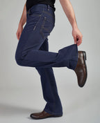 Flying Shark Men's Navy Bootcut Jeans with Signature Saddle Stitch Flying Shark