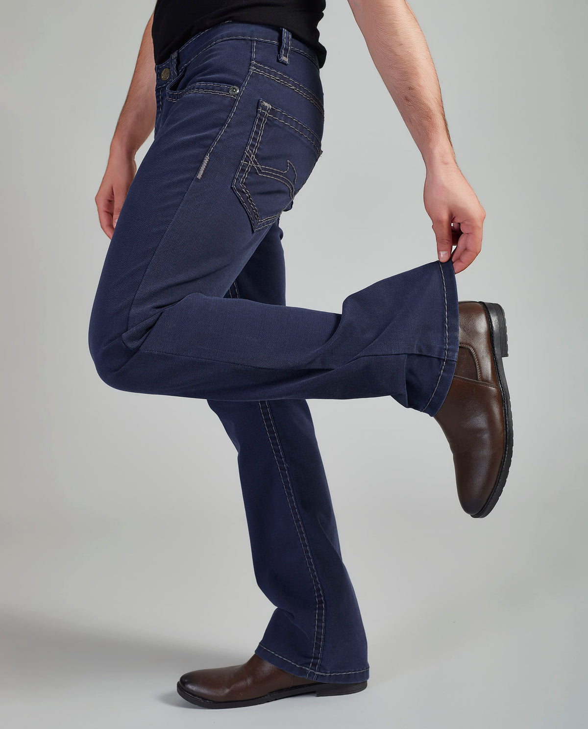 Flying Shark Men's Navy Bootcut Jeans with Signature Saddle Stitch Flying Shark