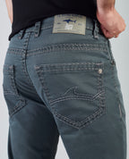 Flying Shark Men's Olive Green Bootcut Jeans with Signature Saddle Stitch Flying Shark
