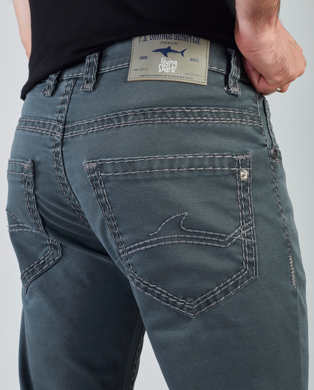 Flying Shark Men's Olive Green Bootcut Jeans with Signature Saddle Stitch Flying Shark