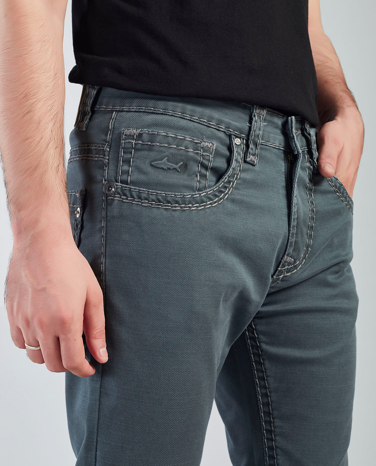 Flying Shark Men's Olive Green Bootcut Jeans with Signature Saddle Stitch Flying Shark