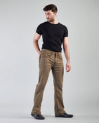Flying Shark Men's Khaki Bootcut Jeans with Signature Saddle Stitch Flying Shark