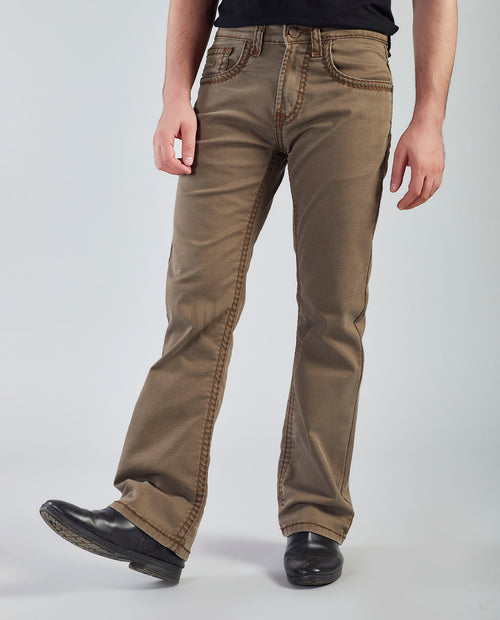 Flying Shark Men's Khaki Bootcut Jeans with Signature Saddle Stitch Flying Shark