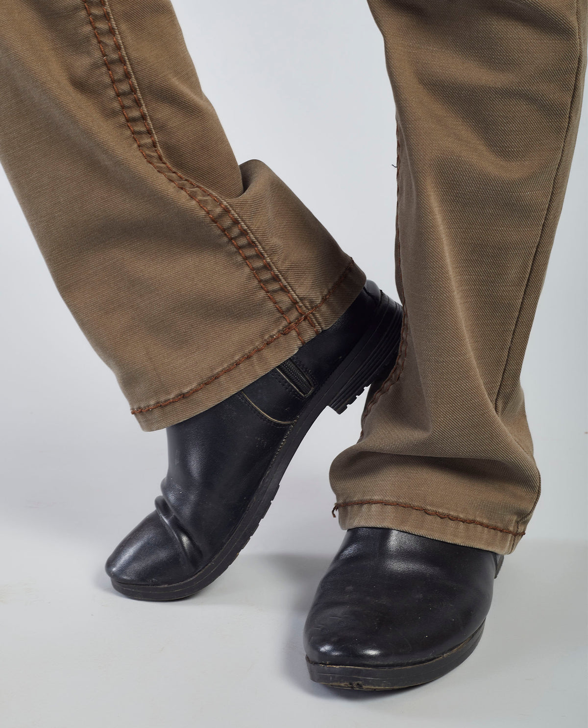 Flying Shark Men's Khaki Bootcut Jeans with Signature Saddle Stitch Flying Shark