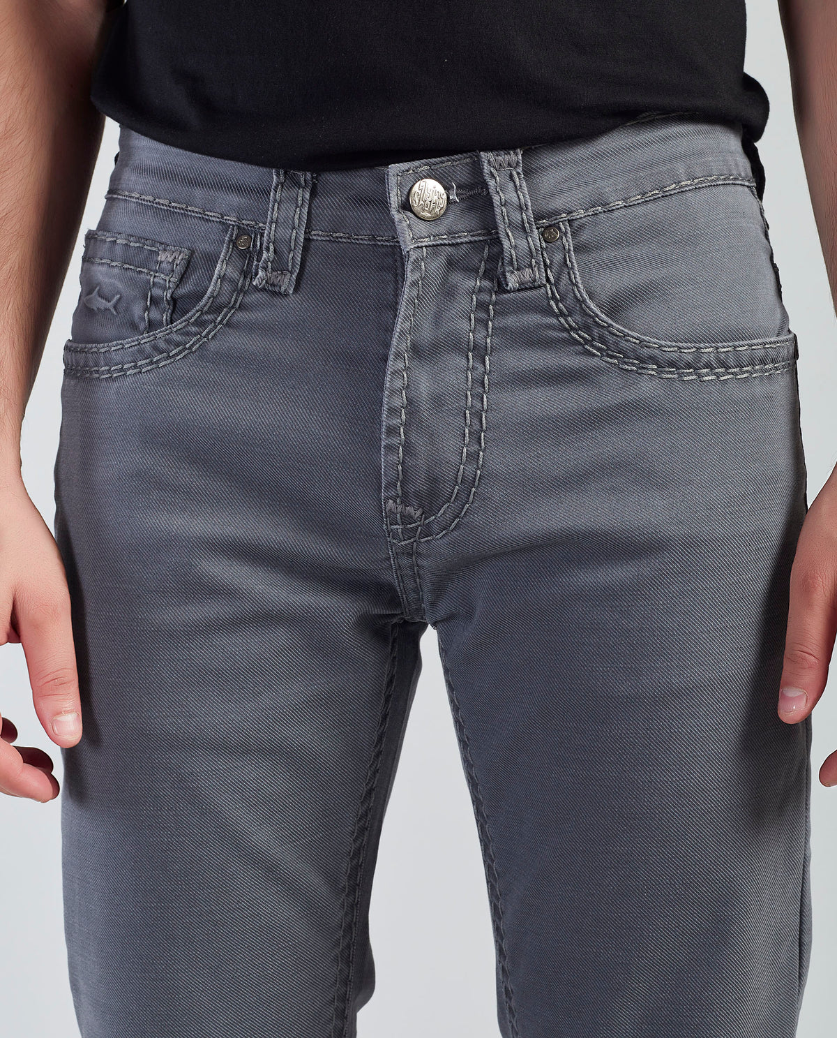 Flying Shark Men's Grey Bootcut Jeans with Signature Saddle Stitch Flying Shark