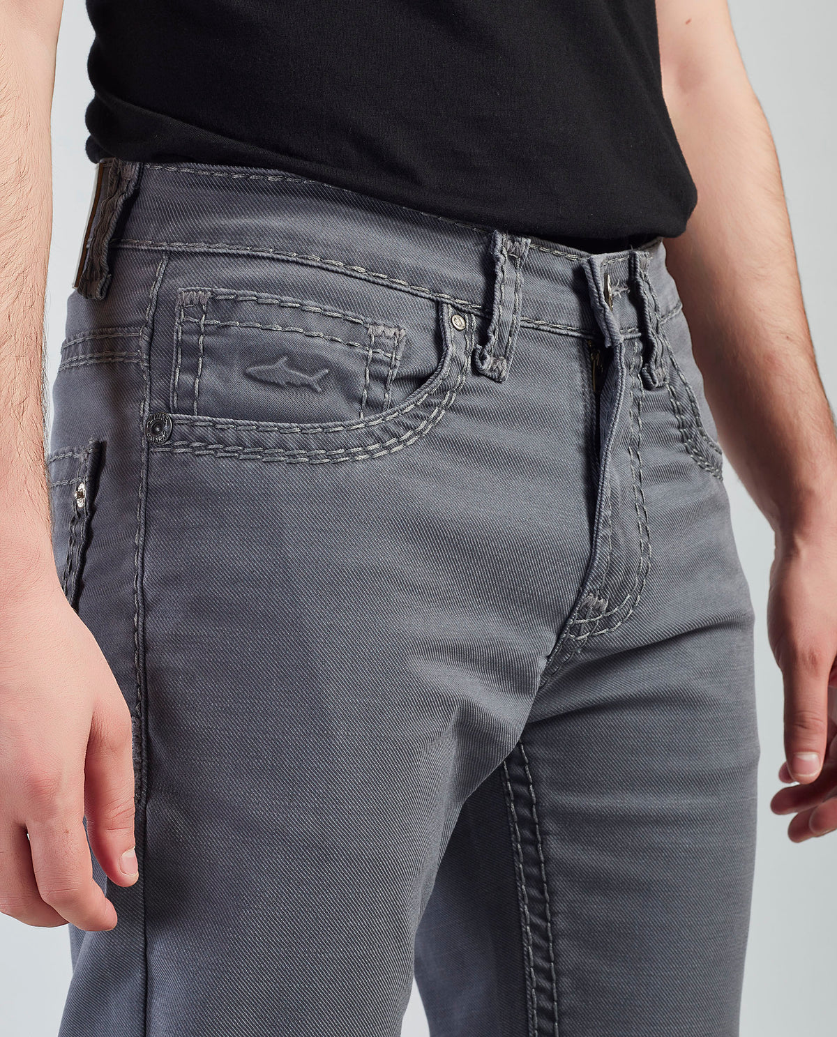 Flying Shark Men's Grey Bootcut Jeans with Signature Saddle Stitch Flying Shark