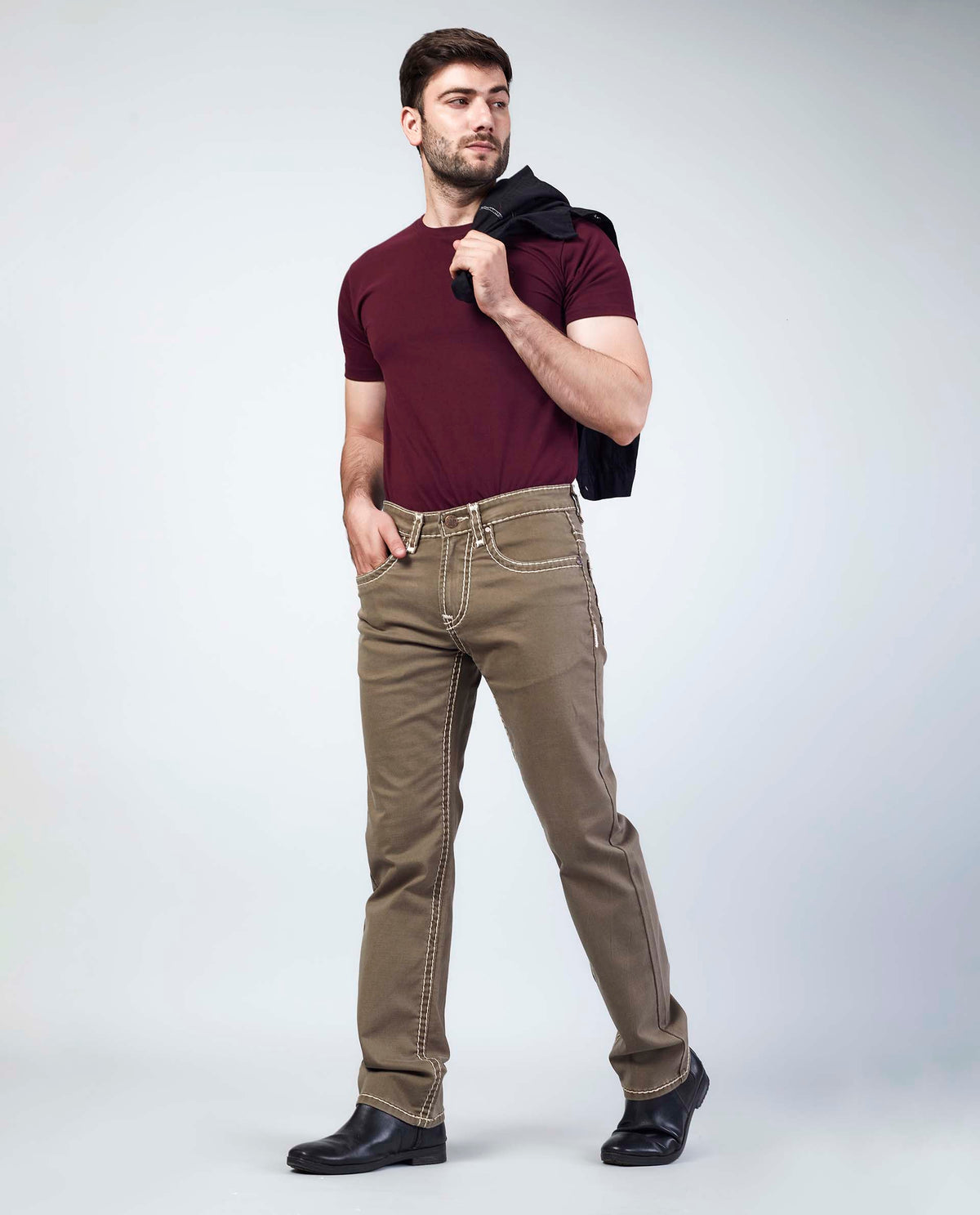 Khaki Straight Regular Fit Jeans Flying Shark