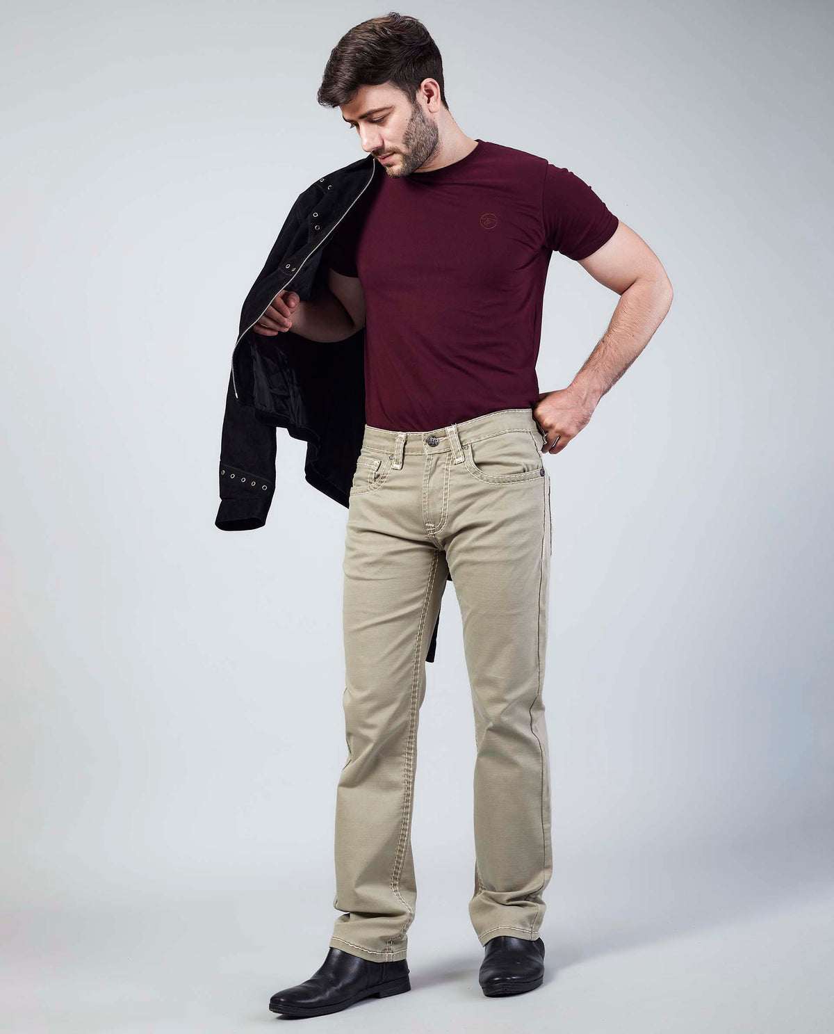 Cream Beige Straight Regular Fit Jeans Flying Shark