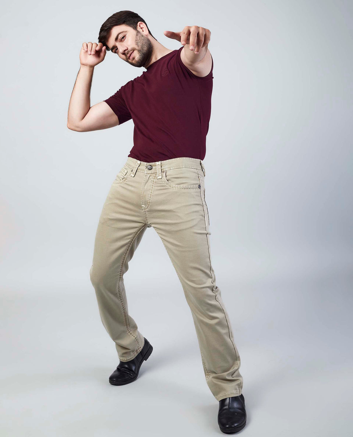 Cream Beige Straight Regular Fit Jeans Flying Shark
