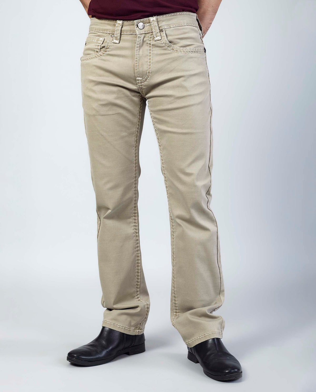 Cream Beige Straight Regular Fit Jeans Flying Shark