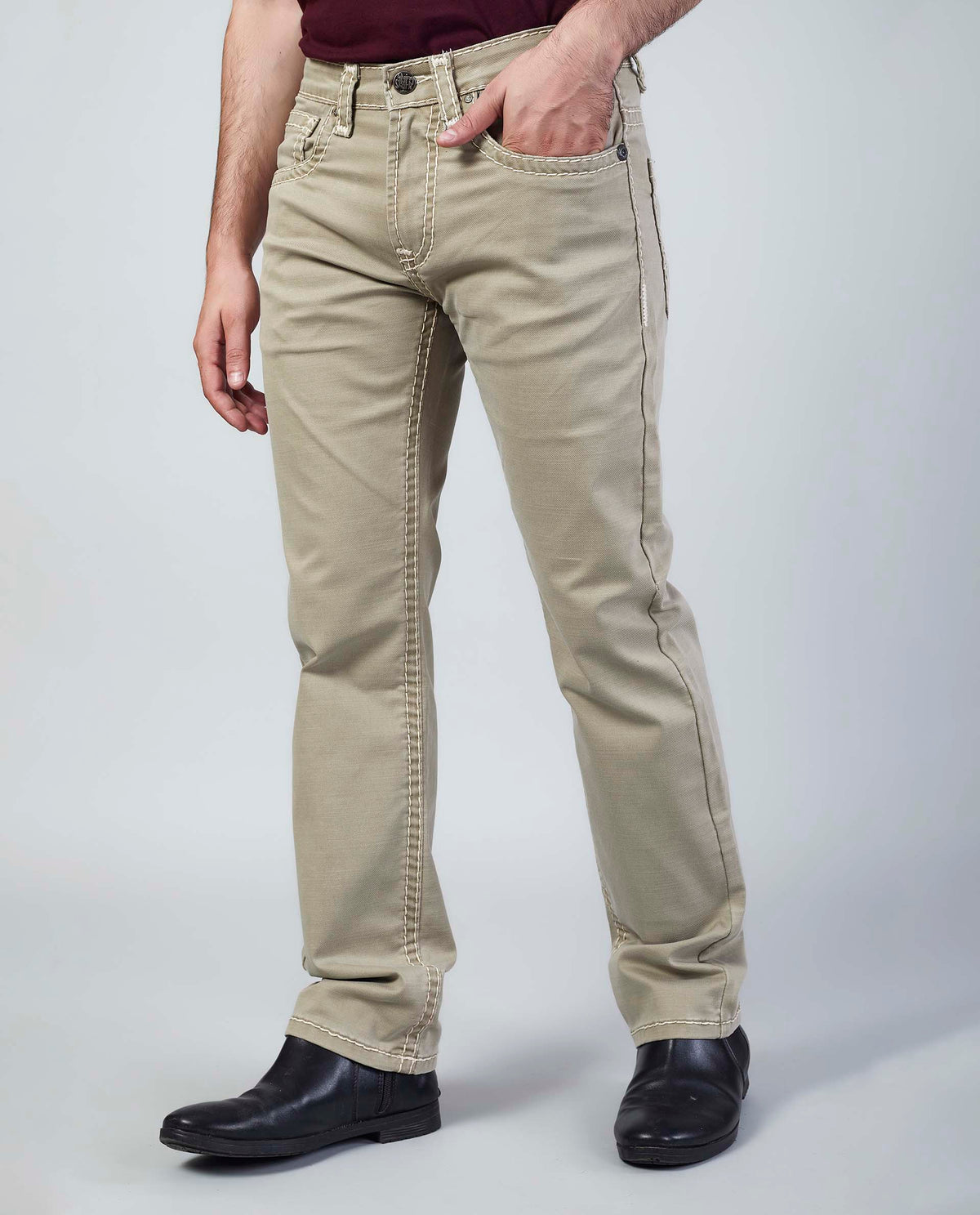 Cream Beige Straight Regular Fit Jeans Flying Shark