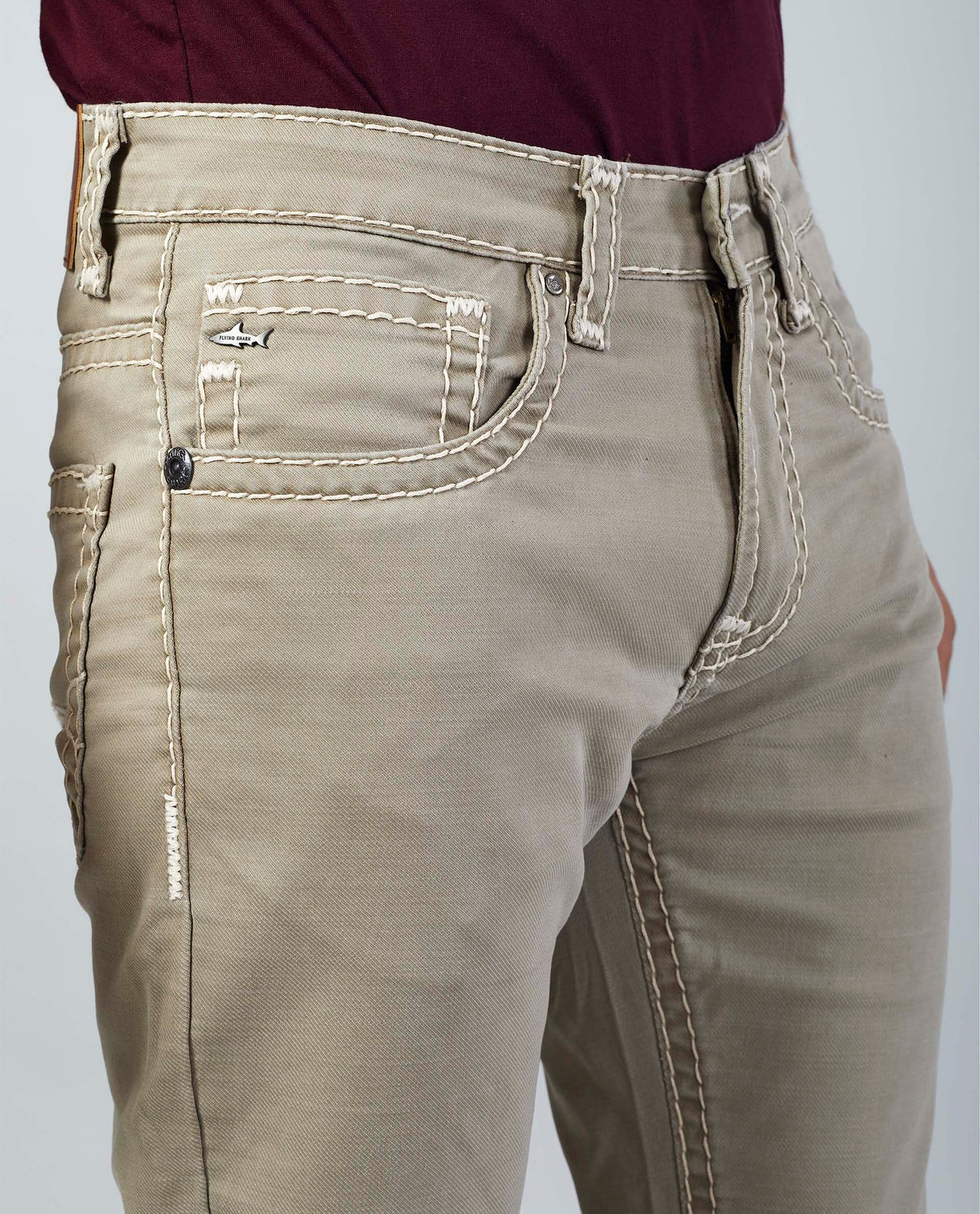 Cream Beige Straight Regular Fit Jeans Flying Shark