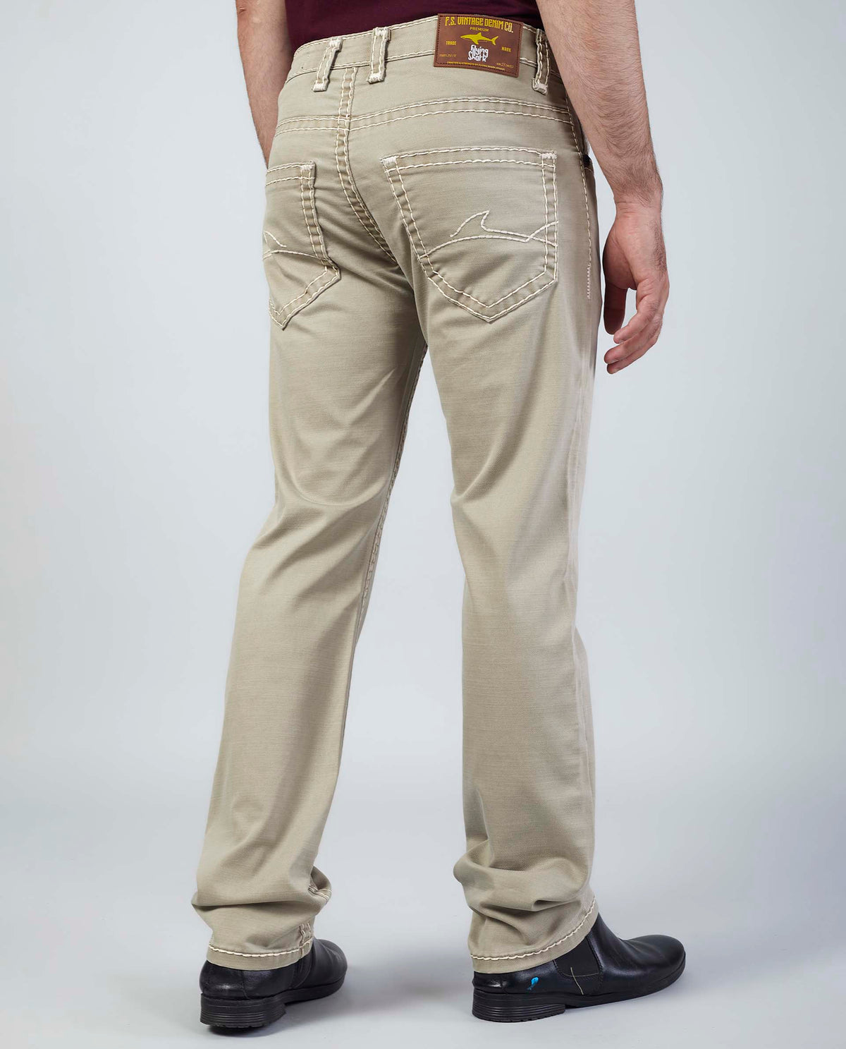 Cream Beige Straight Regular Fit Jeans Flying Shark