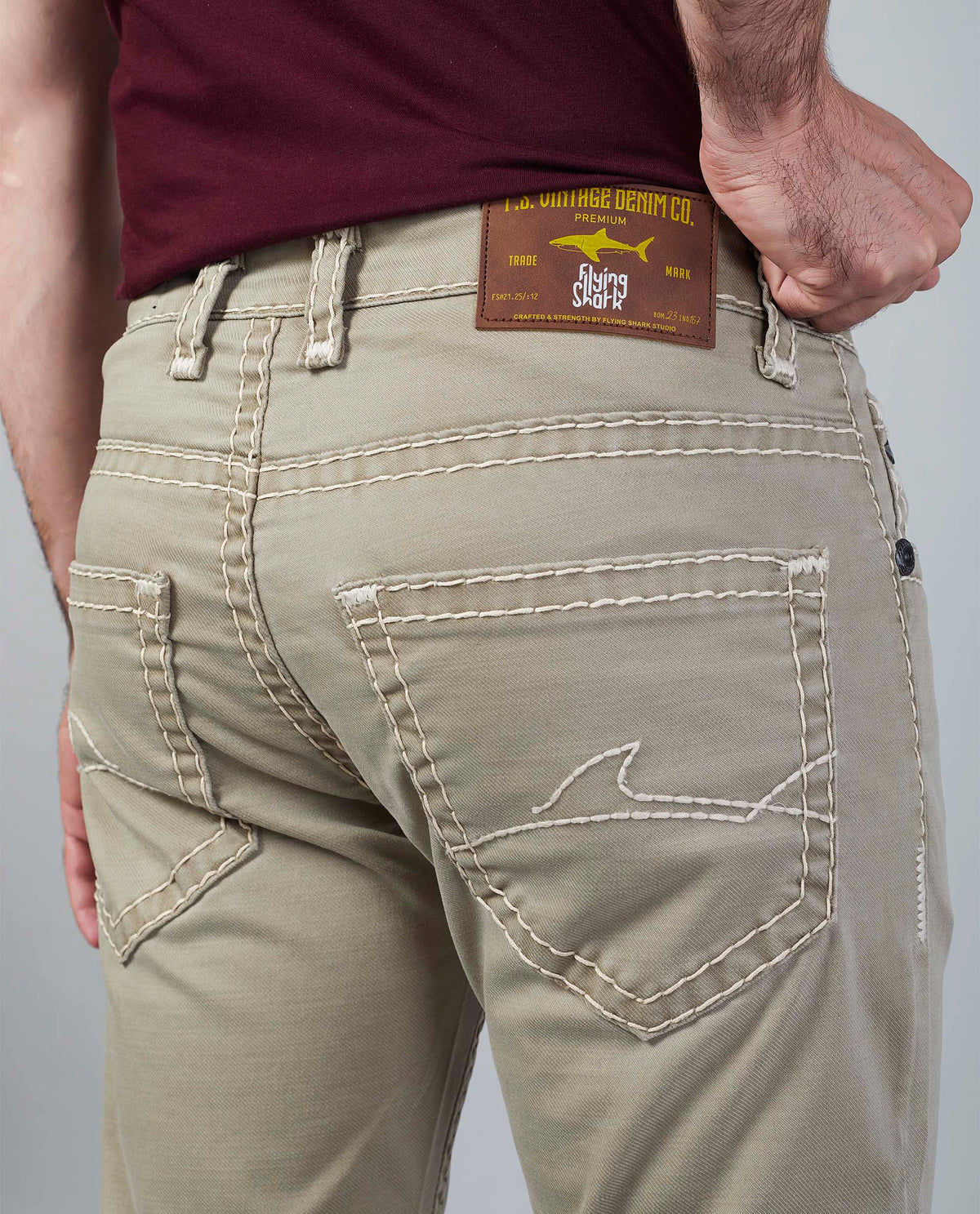 Cream Beige Straight Regular Fit Jeans Flying Shark
