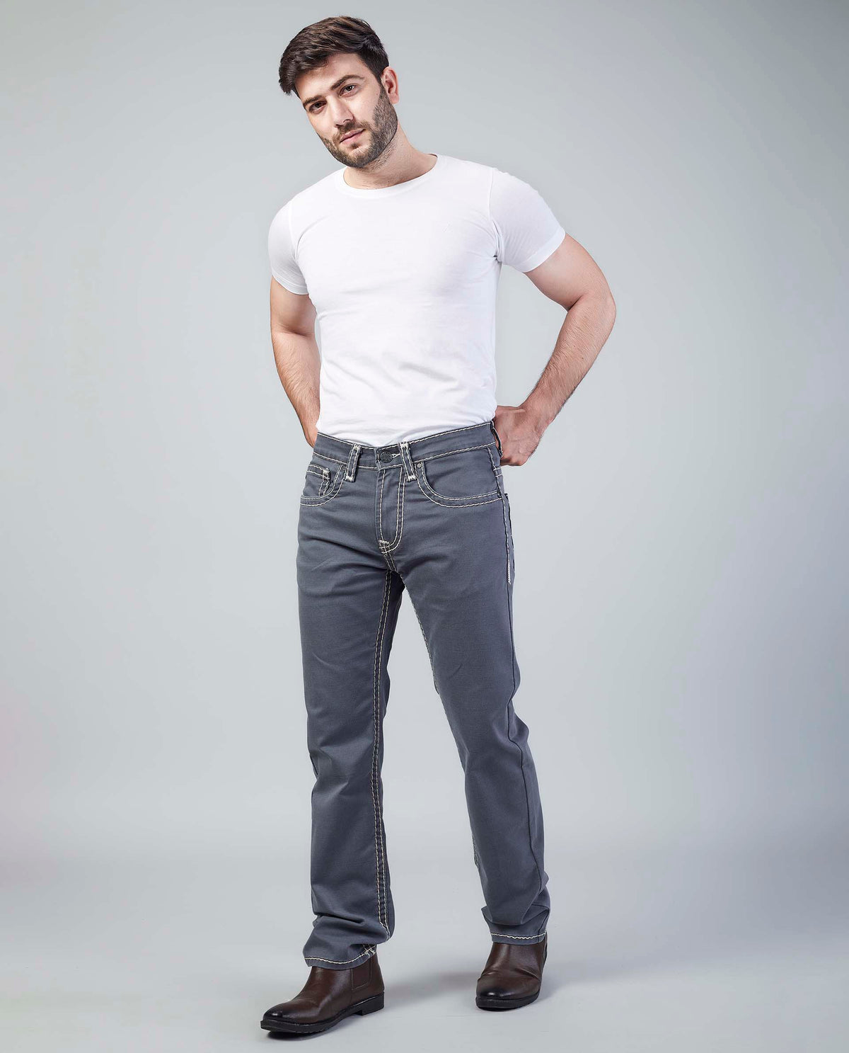 Grey Straight Regular Fit Jeans Flying Shark