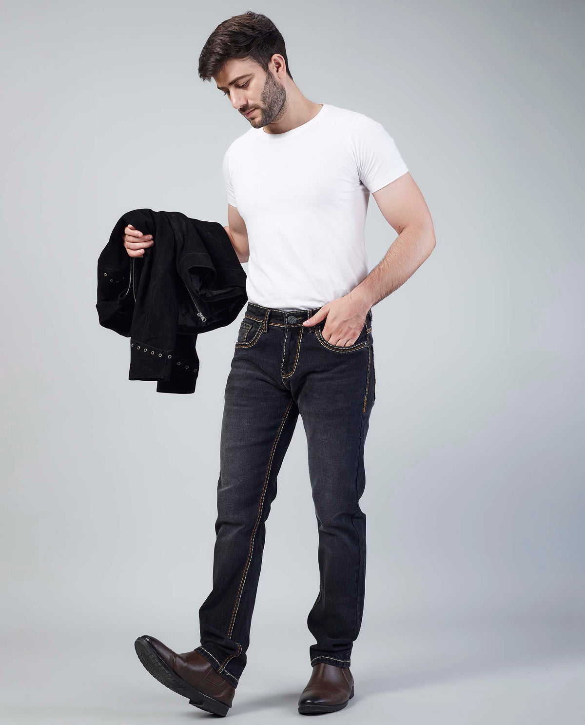 Deep Washed Black Slim Regular Fit Jeans Flying Shark