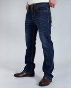 Men's Dark Blue Bootcut Saddle Stitch Denim Jeans