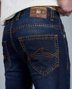Men's Dark Blue Bootcut Saddle Stitch Denim Jeans Flying Shark