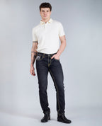 Men's Washed Black Regular Fit Saddle Stitch Denim Jeans