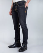 Men's Washed Black Regular Fit Saddle Stitch Denim Jeans