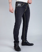 Men's Washed Black Regular Fit Saddle Stitch Denim Jeans