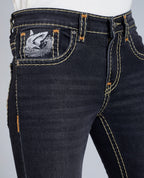 Men's Washed Black Regular Fit Saddle Stitch Denim Jeans
