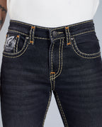 Men's Washed Black Regular Fit Saddle Stitch Denim Jeans