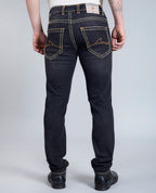Men's Washed Black Regular Fit Saddle Stitch Denim Jeans