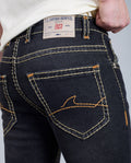 Men's Washed Black Regular Fit Saddle Stitch Denim Jeans