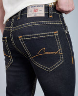 Men's Washed Black Regular Fit Saddle Stitch Denim Jeans Flying Shark