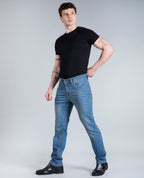Men's Sky Blue Regular Fit Saddle Stitch Denim Jeans