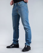 Men's Sky Blue Regular Fit Saddle Stitch Denim Jeans