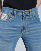 Men's Sky Blue Regular Fit Saddle Stitch Denim Jeans