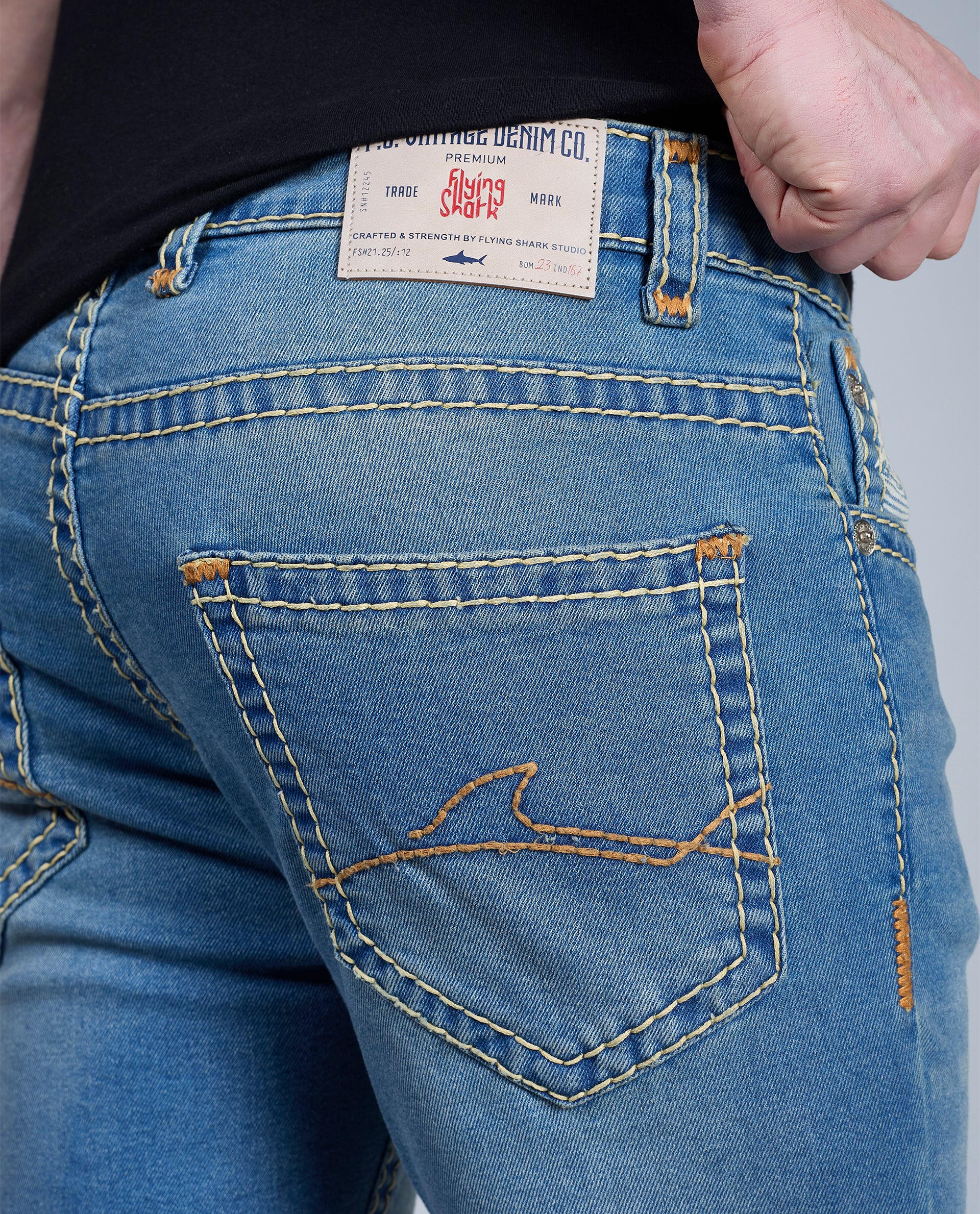 Men's Sky Blue Regular Fit Saddle Stitch Denim Jeans