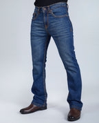 Men's Rusty Blue Bootcut Saddle Stitch Denim Jeans