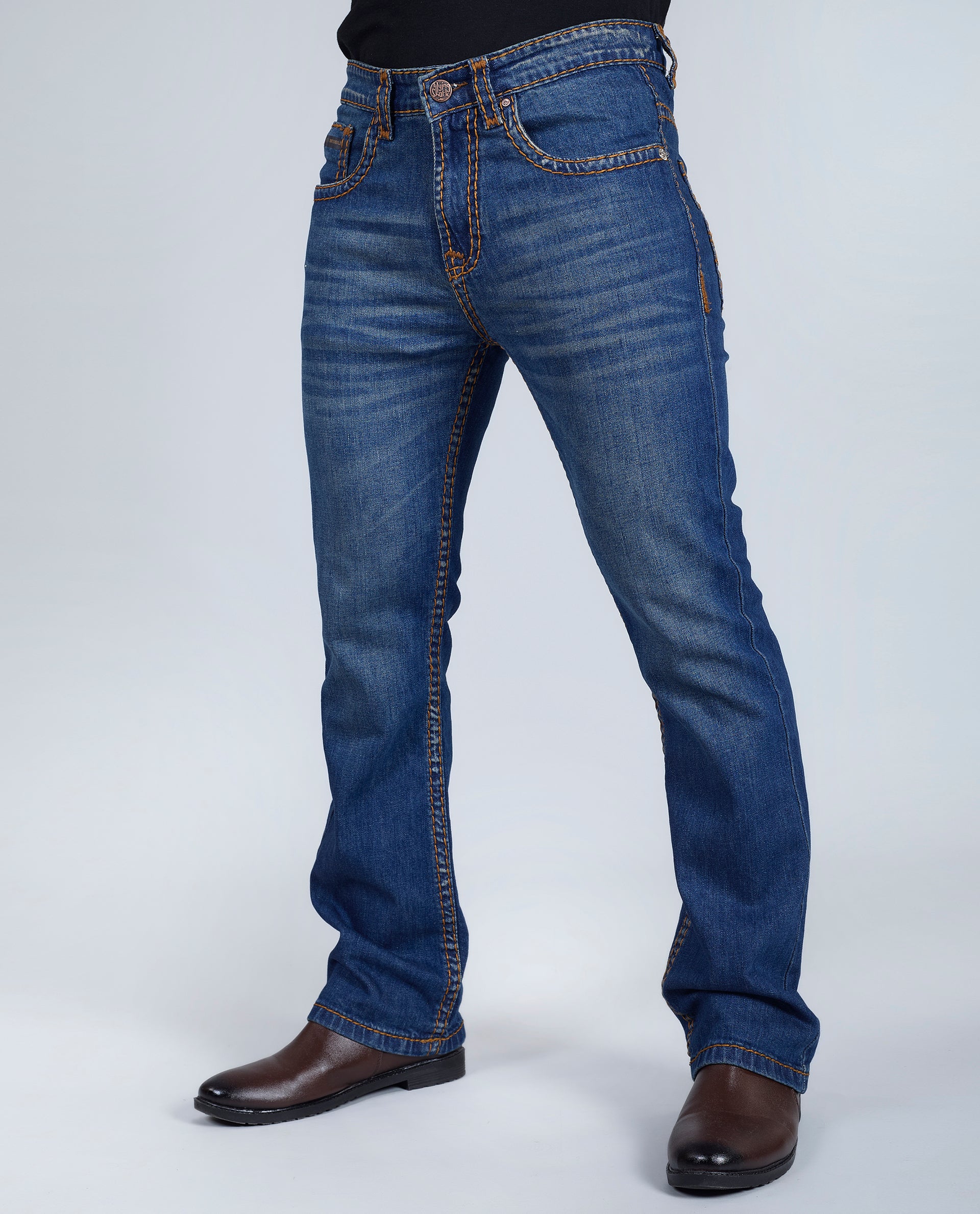 Men's Rusty Blue Bootcut Saddle Stitch Denim Jeans